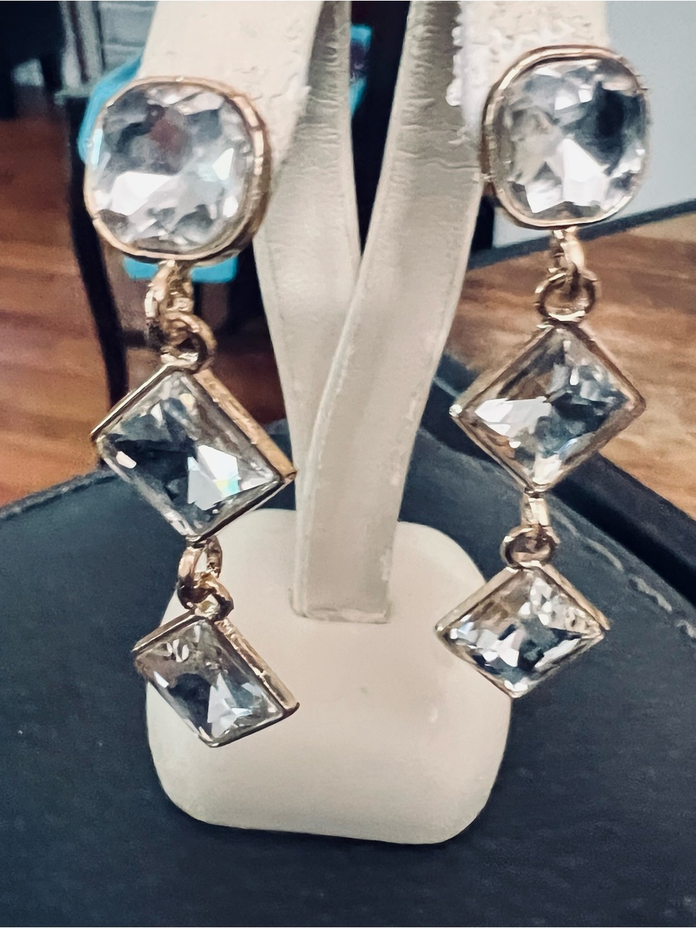 Gold-Tone Clear Crystal Drop Earrings - Dangle Trio